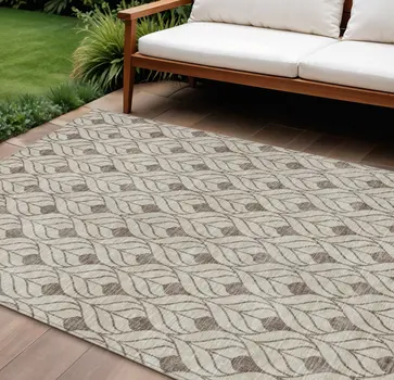 10' X 14' Brown And Beige Geometric Washable Indoor Outdoor Area Rug