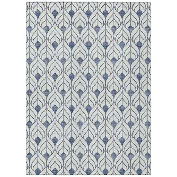 3' X 5' Blue And Ivory Geometric Washable Indoor Outdoor Area Rug