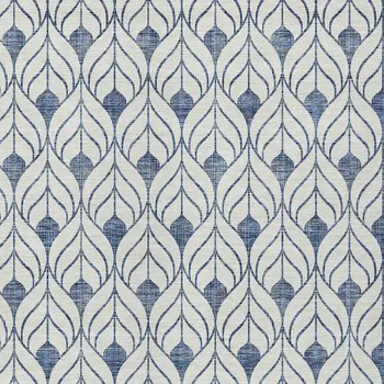 9' X 12' Blue And Ivory Geometric Washable Indoor Outdoor Area Rug