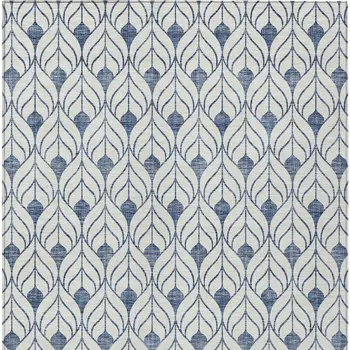 10' X 14' Blue And Ivory Geometric Washable Indoor Outdoor Area Rug
