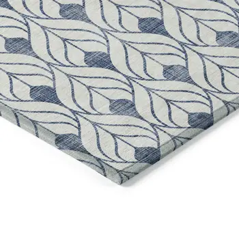 10' X 14' Blue And Ivory Geometric Washable Indoor Outdoor Area Rug