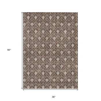 3' X 5' Chocolate And Beige Geometric Washable Indoor Outdoor Area Rug