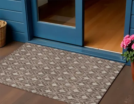 3' X 5' Chocolate And Beige Geometric Washable Indoor Outdoor Area Rug