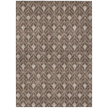 5' X 8' Chocolate And Beige Geometric Washable Indoor Outdoor Area Rug