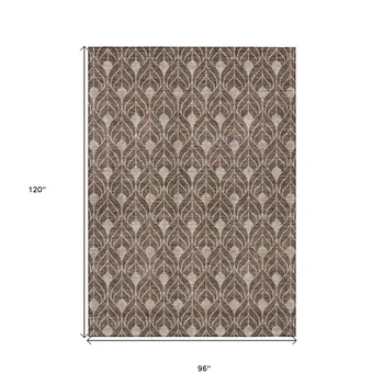 8' X 10' Chocolate And Beige Geometric Washable Indoor Outdoor Area Rug
