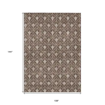 9' X 12' Chocolate And Beige Geometric Washable Indoor Outdoor Area Rug