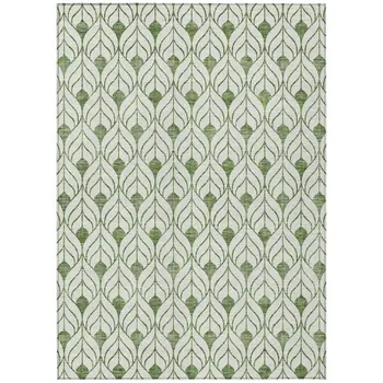 5' X 8' Green And Ivory Geometric Washable Indoor Outdoor Area Rug