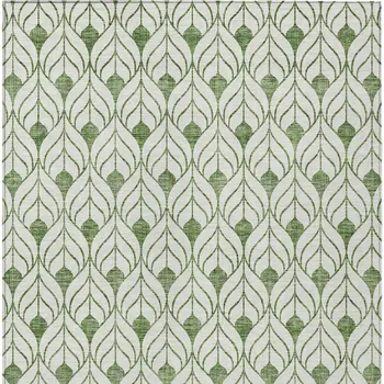 9' X 12' Green And Ivory Geometric Washable Indoor Outdoor Area Rug
