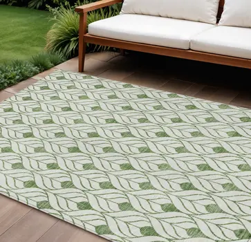 10' X 14' Green And Ivory Geometric Washable Indoor Outdoor Area Rug