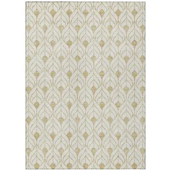 3' X 5' Gold And Beige Geometric Washable Indoor Outdoor Area Rug