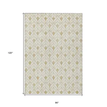 8' X 10' Gold And Beige Geometric Washable Indoor Outdoor Area Rug