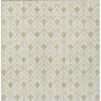 9' X 12' Gold And Beige Geometric Washable Indoor Outdoor Area Rug