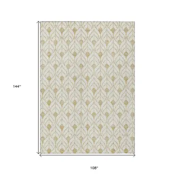 9' X 12' Gold And Beige Geometric Washable Indoor Outdoor Area Rug