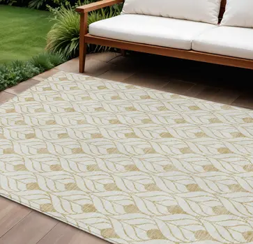 9' X 12' Gold And Beige Geometric Washable Indoor Outdoor Area Rug