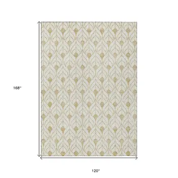 10' X 14' Gold And Beige Geometric Washable Indoor Outdoor Area Rug