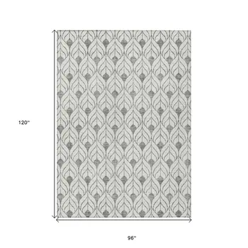 8' X 10' Gray And Ivory Geometric Washable Indoor Outdoor Area Rug