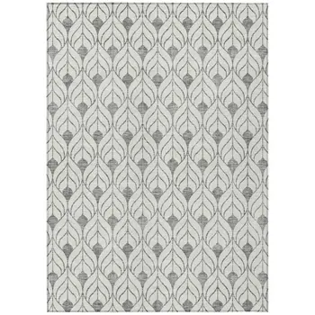 8' X 10' Gray And Ivory Geometric Washable Indoor Outdoor Area Rug