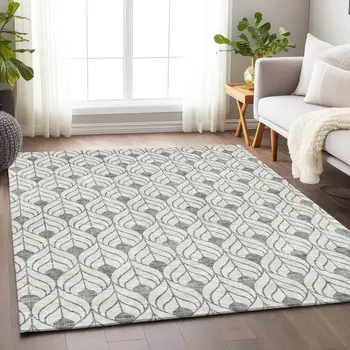 8' X 10' Gray And Ivory Geometric Washable Indoor Outdoor Area Rug