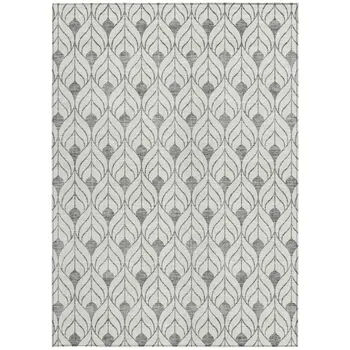 9' X 12' Gray And Ivory Geometric Washable Indoor Outdoor Area Rug