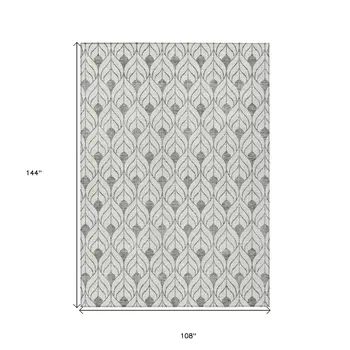 9' X 12' Gray And Ivory Geometric Washable Indoor Outdoor Area Rug
