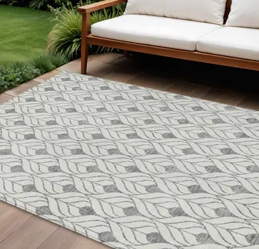 9' X 12' Gray And Ivory Geometric Washable Indoor Outdoor Area Rug