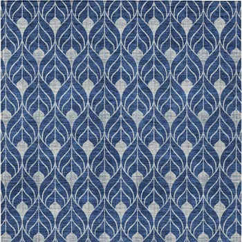 9' X 12' Navy Blue And Ivory Geometric Washable Indoor Outdoor Area Rug