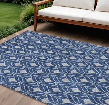 9' X 12' Navy Blue And Ivory Geometric Washable Indoor Outdoor Area Rug