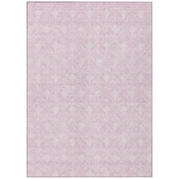 3' X 5' Pink And Ivory Geometric Washable Indoor Outdoor Area Rug