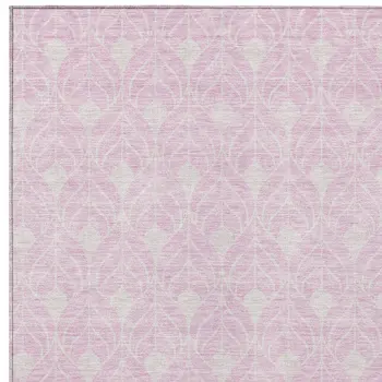3' X 5' Pink And Ivory Geometric Washable Indoor Outdoor Area Rug