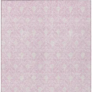 9' X 12' Pink And Ivory Geometric Washable Indoor Outdoor Area Rug