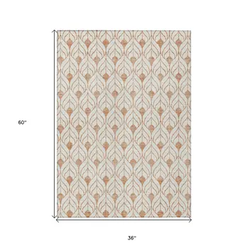 3' X 5' Salmon And Beige Geometric Washable Indoor Outdoor Area Rug