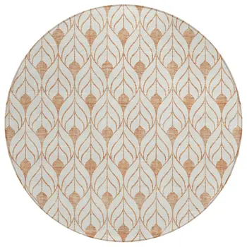 8' Salmon And Beige Round Geometric Washable Indoor Outdoor Area Rug