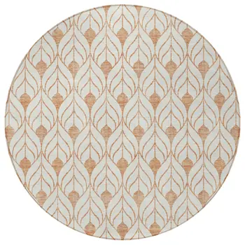 8' Salmon And Beige Round Geometric Washable Indoor Outdoor Area Rug