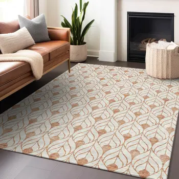 8' X 10' Salmon And Beige Geometric Washable Indoor Outdoor Area Rug