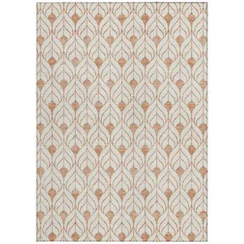 9' X 12' Salmon And Beige Geometric Washable Indoor Outdoor Area Rug