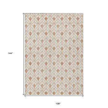 9' X 12' Salmon And Beige Geometric Washable Indoor Outdoor Area Rug