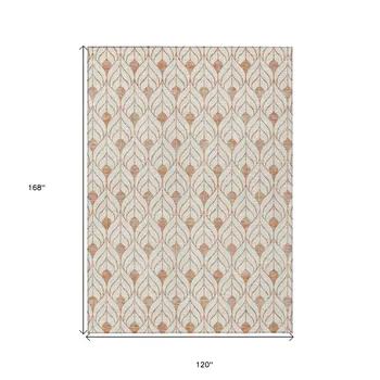 10' X 14' Salmon And Beige Geometric Washable Indoor Outdoor Area Rug
