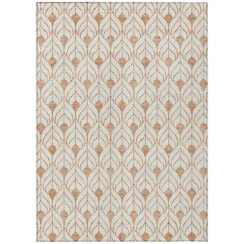 10' X 14' Salmon And Beige Geometric Washable Indoor Outdoor Area Rug