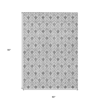 5' X 8' Silver And Gray Geometric Washable Indoor Outdoor Area Rug