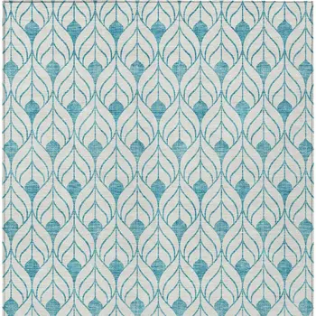 3' X 5' Teal Blue And Ivory Geometric Washable Indoor Outdoor Area Rug