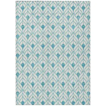 3' X 5' Teal Blue And Ivory Geometric Washable Indoor Outdoor Area Rug
