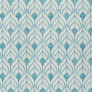 3' X 5' Teal Blue And Ivory Geometric Washable Indoor Outdoor Area Rug