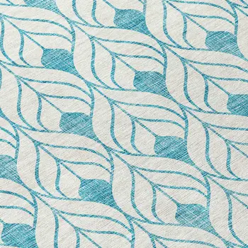 8' Teal Blue And Ivory Round Geometric Washable Indoor Outdoor Area Rug
