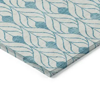 10' X 14' Teal Blue And Ivory Geometric Washable Indoor Outdoor Area Rug