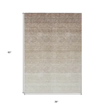 3' X 5' Beige And Ivory Ombre Washable Indoor Outdoor Area Rug
