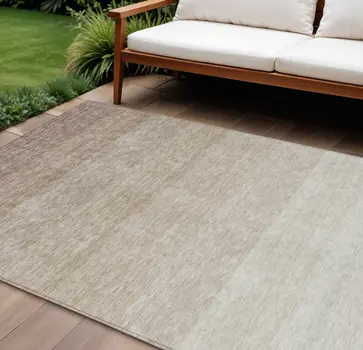 8' X 10' Beige And Ivory Ombre Washable Indoor Outdoor Area Rug