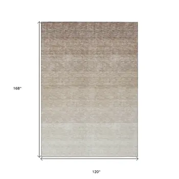 10' X 14' Beige And Ivory Ombre Washable Indoor Outdoor Area Rug