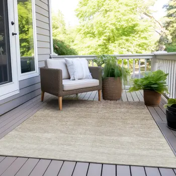 10' X 14' Beige And Ivory Ombre Washable Indoor Outdoor Area Rug