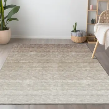 10' X 14' Beige And Ivory Ombre Washable Indoor Outdoor Area Rug