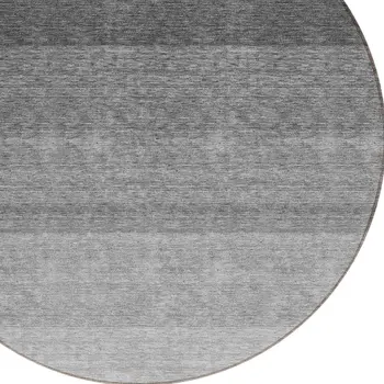 8' Black And Ivory Round Ombre Washable Indoor Outdoor Area Rug
